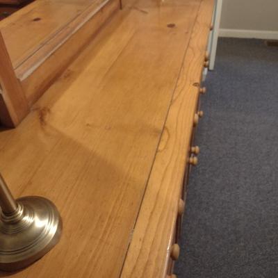 Pine Wood Stretch Dresser with Mirror (Lamps Excluded)