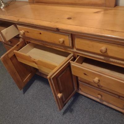 Pine Wood Stretch Dresser with Mirror (Lamps Excluded)