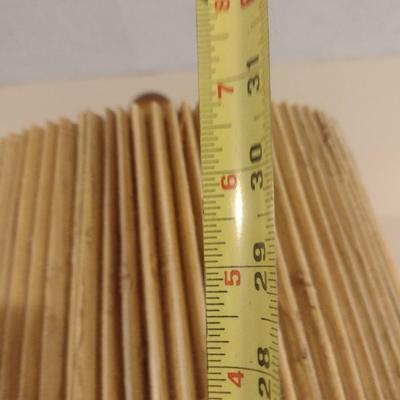 Mid Century Brutalist Chalkware Lamp with Teak Accents and Pleated Lamp Shade