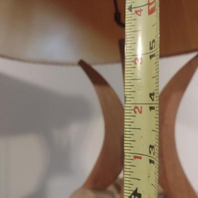 Mid Century Brutalist Chalkware Lamp with Teak Accents and Pleated Lamp Shade