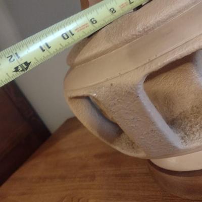 Mid Century Brutalist Chalkware Lamp with Teak Accents and Pleated Lamp Shade