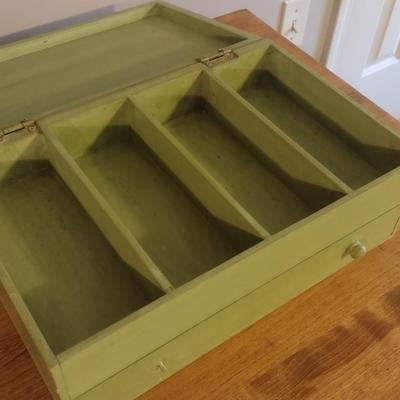 Vintage Wood Jewelry Trinket Box with Painted Lid