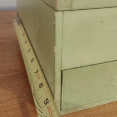 Vintage Wood Jewelry Trinket Box with Painted Lid