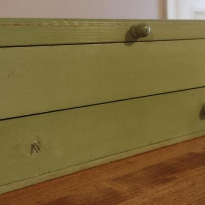 Vintage Wood Jewelry Trinket Box with Painted Lid