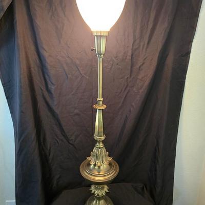 Vintage Hollywood Regency Stiffel brass torchiere table lamp with a milk glass shade (2 of 2)