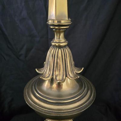 Vintage Hollywood Regency Stiffel brass torchiere table lamp with a milk glass shade (2 of 2)