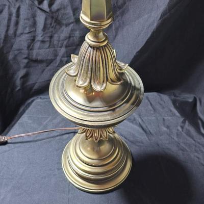 Vintage Hollywood Regency Stiffel brass torchiere table lamp with a milk glass shade (2 of 2)