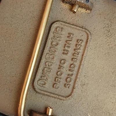 Brass belt buckles - 1976 Bergamot Brass Works "Plow Horse" or "Farmer" belt buckle & a AGLAND of the Rockies buckle