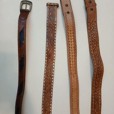 Collection of 4 brown leather belts