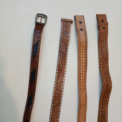 Collection of 4 brown leather belts