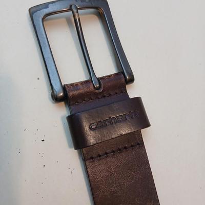 Collection of 4 belts - Black leather and white multi holed