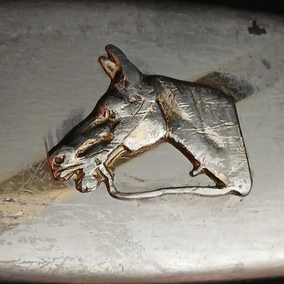 Two horse themed belt buckles -vintage Ricardo nickel silver and bronze western belt buckle & a vintage Lyn Tone Co. horse head buckle
