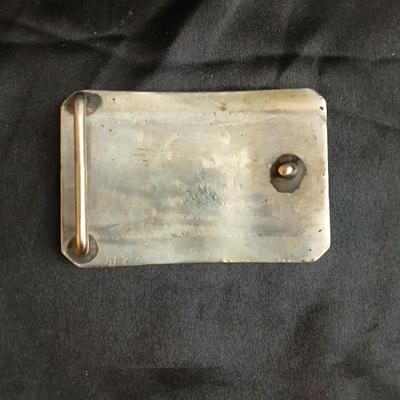 Two horse themed belt buckles -vintage Ricardo nickel silver and bronze western belt buckle & a vintage Lyn Tone Co. horse head buckle