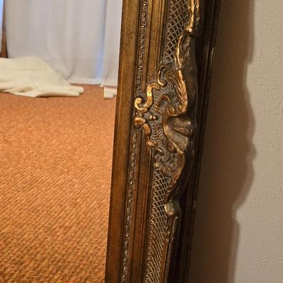HUGE 52" X 42" ornate gold toned baroque-style framed wall mirror