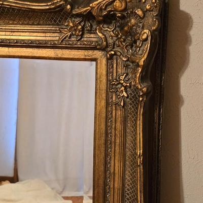 HUGE 52" X 42" ornate gold toned baroque-style framed wall mirror