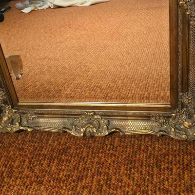 HUGE 52" X 42" ornate gold toned baroque-style framed wall mirror