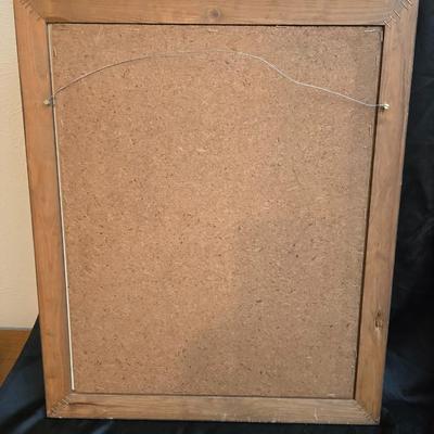 Two framed wall art pieces dog themed =vintage framed print titled "Comrades" by C. Mitchel & A little girl in time out...