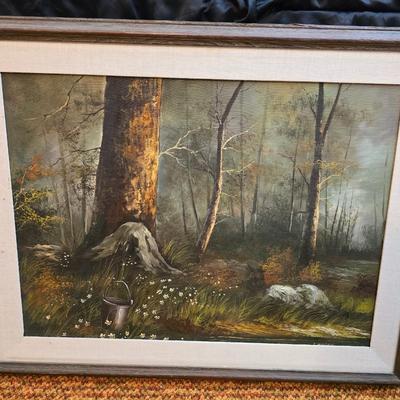 Original framed oil painting on canvas of a forest landscape