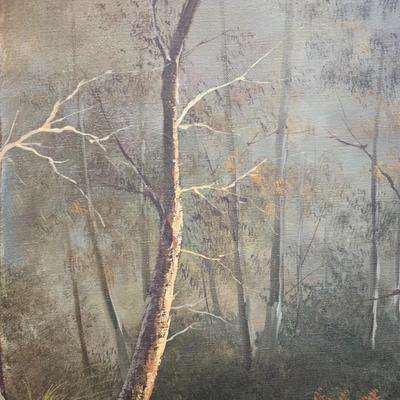 Original framed oil painting on canvas of a forest landscape