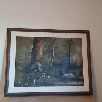 Original framed oil painting on canvas of a forest landscape