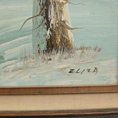 original framed oil painting on canvas of a winter landscape signed ZLIZA