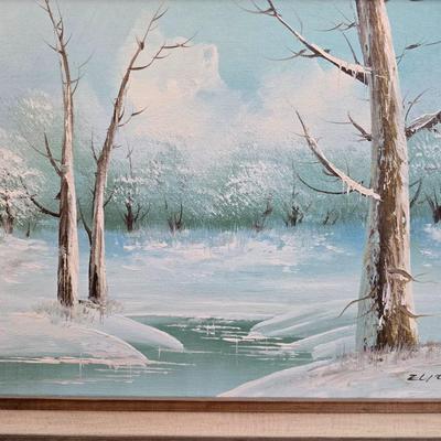 original framed oil painting on canvas of a winter landscape signed ZLIZA