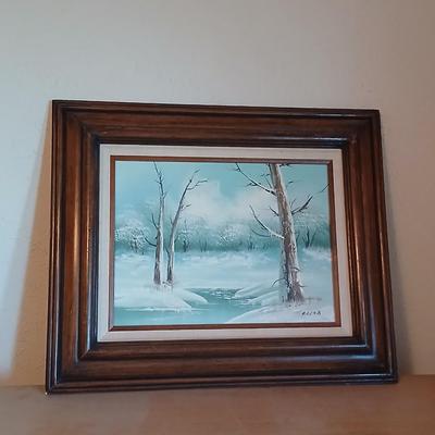 original framed oil painting on canvas of a winter landscape signed ZLIZA