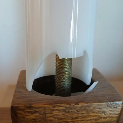 Pair of vintage Brandt Ranch Oak two-light candlestick table lamps with rectangular shade - 1 is Parts only