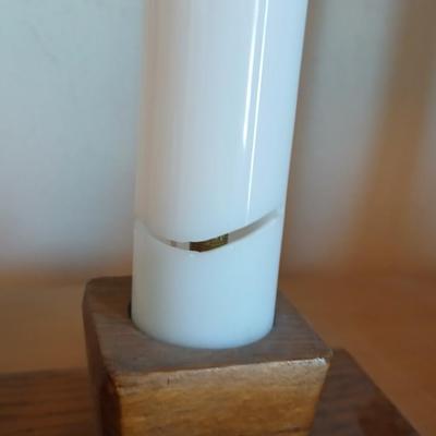 Pair of vintage Brandt Ranch Oak two-light candlestick table lamps with rectangular shade - 1 is Parts only