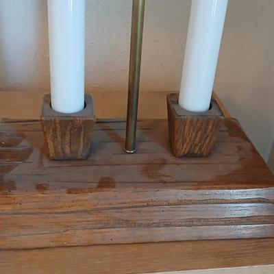 Pair of vintage Brandt Ranch Oak two-light candlestick table lamps with rectangular shade - 1 is Parts only