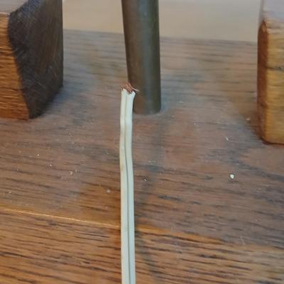 Pair of vintage Brandt Ranch Oak two-light candlestick table lamps with rectangular shade - 1 is Parts only