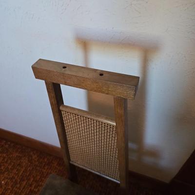 Mid-Century Modern Sculpted Walnut Butler Suit Valet Bench Seat with a set of American Tourister Escort hard shell suitcases