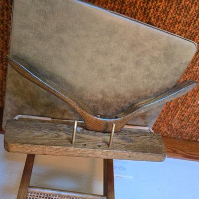 Mid-Century Modern Sculpted Walnut Butler Suit Valet Bench Seat with a set of American Tourister Escort hard shell suitcases