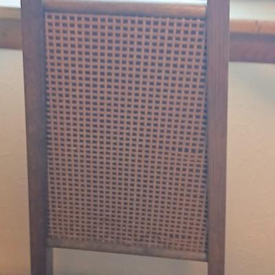 Mid-Century Modern Sculpted Walnut Butler Suit Valet Bench Seat with a set of American Tourister Escort hard shell suitcases