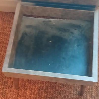 Mid-Century Modern Sculpted Walnut Butler Suit Valet Bench Seat with a set of American Tourister Escort hard shell suitcases