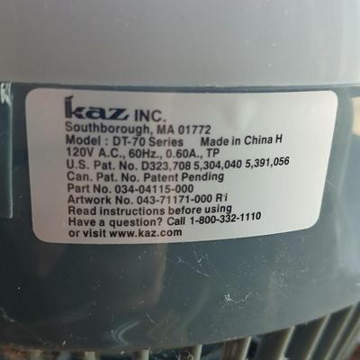Two fans - Patton chrome free standing and smaller Kaz Inc. DT-70 Series tabletop fan