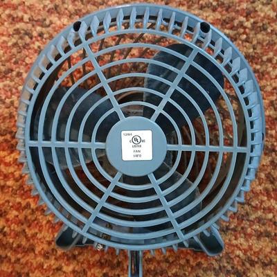 Two fans - Patton chrome free standing and smaller Kaz Inc. DT-70 Series tabletop fan