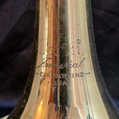 Vintage Martin Imperial trombone, manufactured in Elkhart, Indiana, USA. manufactured in 1960 with Olds 10 mouthpiece with music stand