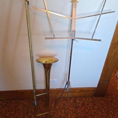 Vintage Martin Imperial trombone, manufactured in Elkhart, Indiana, USA. manufactured in 1960 with Olds 10 mouthpiece with music stand