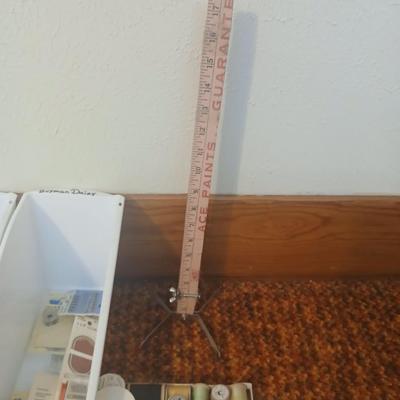 Vintage fabric scraps & sewing items - thread - needles - patches - Hem facing -tools of the trade and more