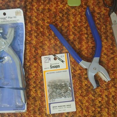 Vintage fabric scraps & sewing items - thread - needles - patches - Hem facing -tools of the trade and more