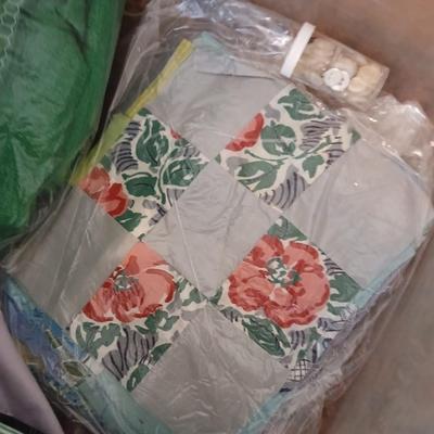 Vintage fabric scraps & sewing items - thread - needles - patches - Hem facing -tools of the trade and more