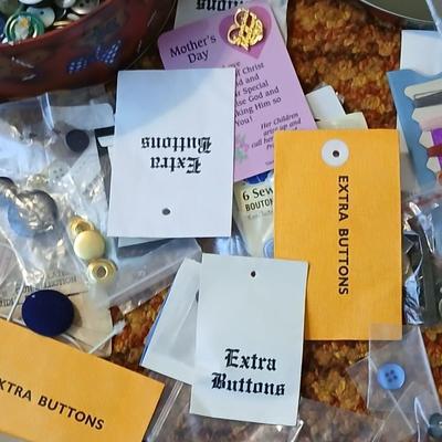 Vintage & newer Button collection in tin can - Needles- some and more