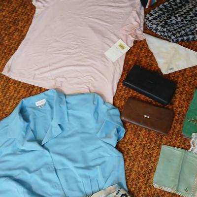 Women's clothing items, some New with tags and vintage Embroidered ladies handkerchiefs