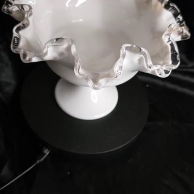 Vintage Milk Glass Ruffled Compote Bowl - Crimped Rim Pedestal Design