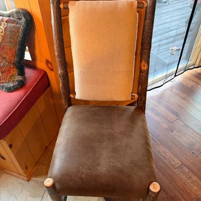 Sale Photo Thumbnail #295: 42" Round Rustic Farmhouse Table with Two Hickory Farm Chairs  30" Tall.  Table by Casa Rustica