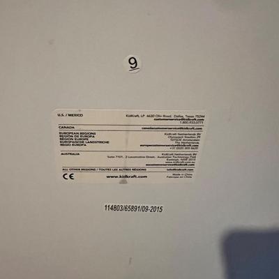 Sale Photo Thumbnail #156: Large KidKraft wooden dollhouse, model 114803 / 65891, manufactured in 2015. This is a sturdy, multi-level dollhouse featuring:

Three full stories

Spiral staircase

Balcony with decorative railing

Multiple furnished printed room designs

Light blue shi