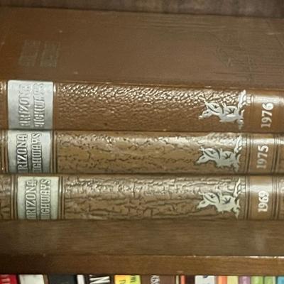 Sale Photo Thumbnail #191: Beautiful matching trio of vintage Arizona Highways hardbound annuals. These deluxe-bound editions feature the complete year’s issues bound in textured Western-style covers with embossed desert landscape designs. Includes:

1969 Arizona Highways

1975 A