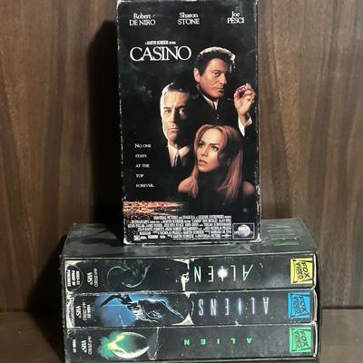 Sale Photo Thumbnail #192: Great small collectible VHS bundle featuring three iconic sci-fi and crime classics. Includes:

Casino (1995) – MCA Universal Home Video
Sharon Stone, Robert De Niro, Joe Pesci
Clamshell shows wear but intact. Tape present.

Alien (1979) – Fox Video
O