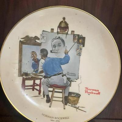 Sale Photo Thumbnail #194: Beautiful limited-edition Norman Rockwell “Triple Self Portrait” fine china collector plate by Gorham, released in 1978. Features Rockwell’s iconic 1960 Saturday Evening Post cover artwork. Gold-rimmed, clear imagery, and in good vintage condition w